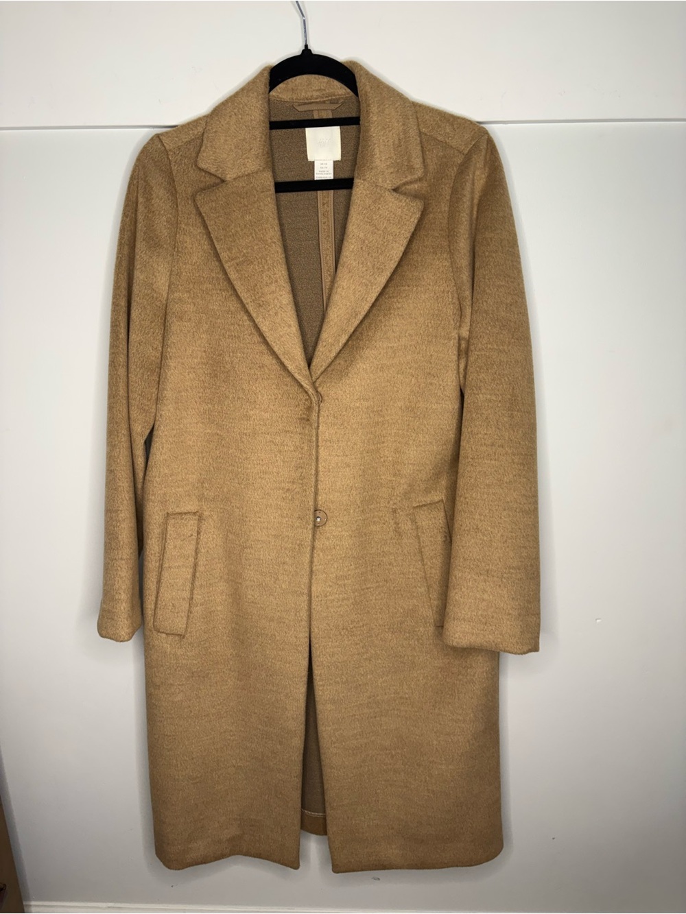 H&M Women’s Camel Single-Breasted Wool-Blend Long Pea Coat